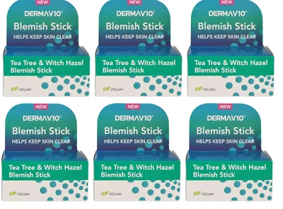 DERMA V10 DERMAV10 Blemish Stick Tea Tree Witch Hazel VEGAN Acne Spot Treatment - 6 Pack
