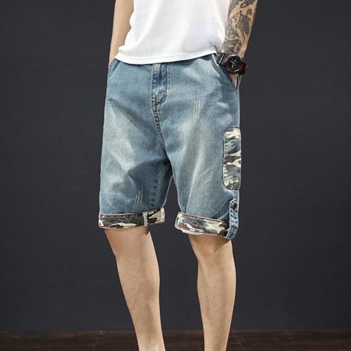 Mens Denim Shorts Jeans Camouflage 