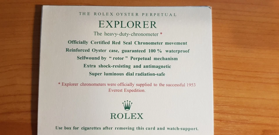 Rolex Explorer CigarettesCard Inglés en buen estado Foto 2 de 2