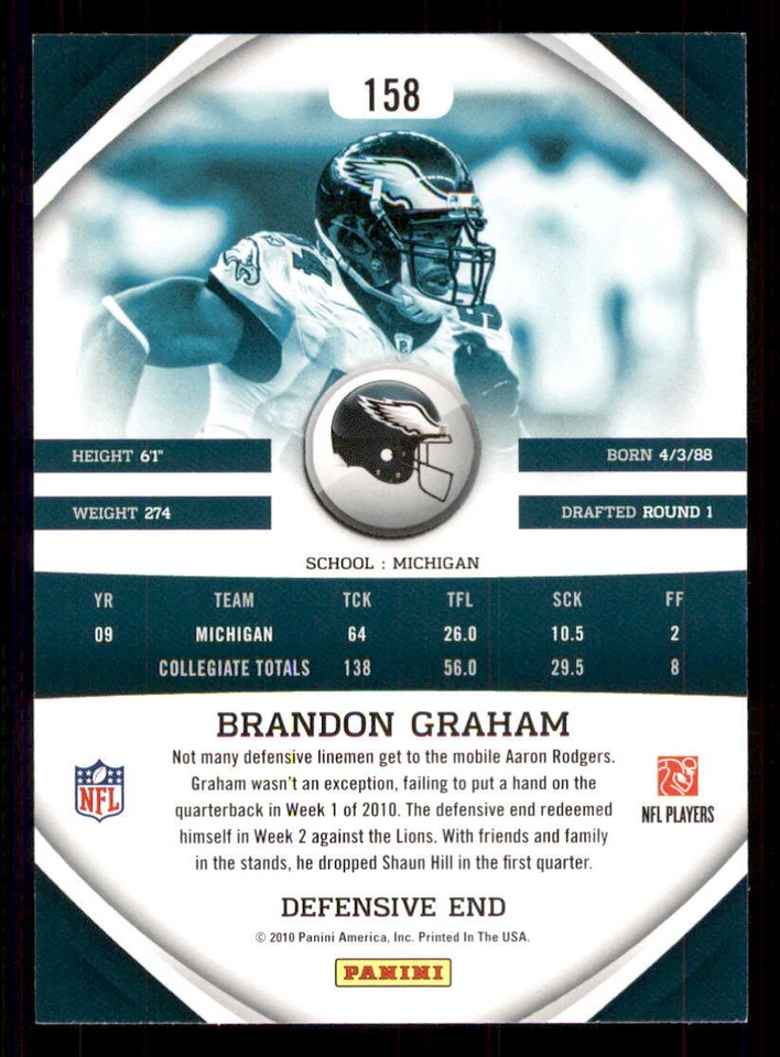2010 Panini Gridiron Gear #158 Brandon Graham RC - Image 2 of 2