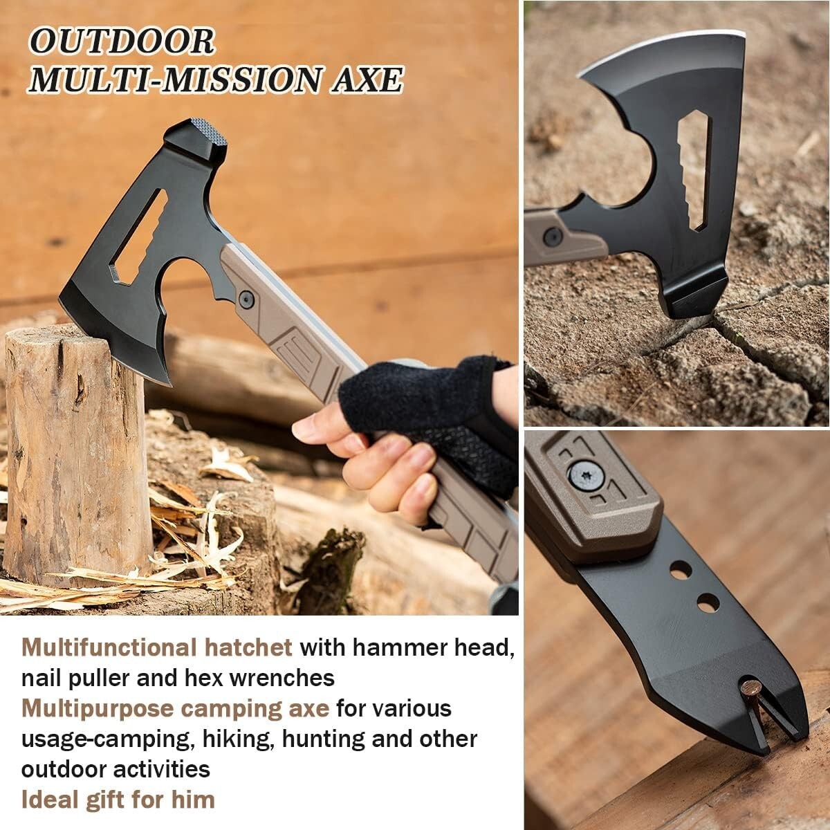 Tactical Tomahawk / Camp Axe / Survival Hatchet / Breaching Tool AllinOne, FDE Phần mềm nhà xe