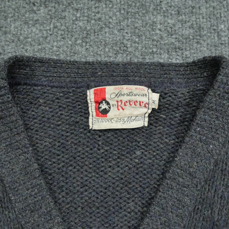 Cárdigan suéter vintage de lana mohair para hombre gris medio agujeros grunge codera años 60 Foto 2 de 4