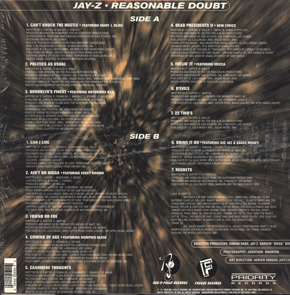 JAY-Z Reasonable Doubt 12 Vinyl Analog Record 2LP US JAY-Z Reasonable Doubt 12 Vinyl Analog Record 2LP US