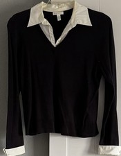 Vintage Charter Club Black long sleeve sweater with white collar and sleeves L