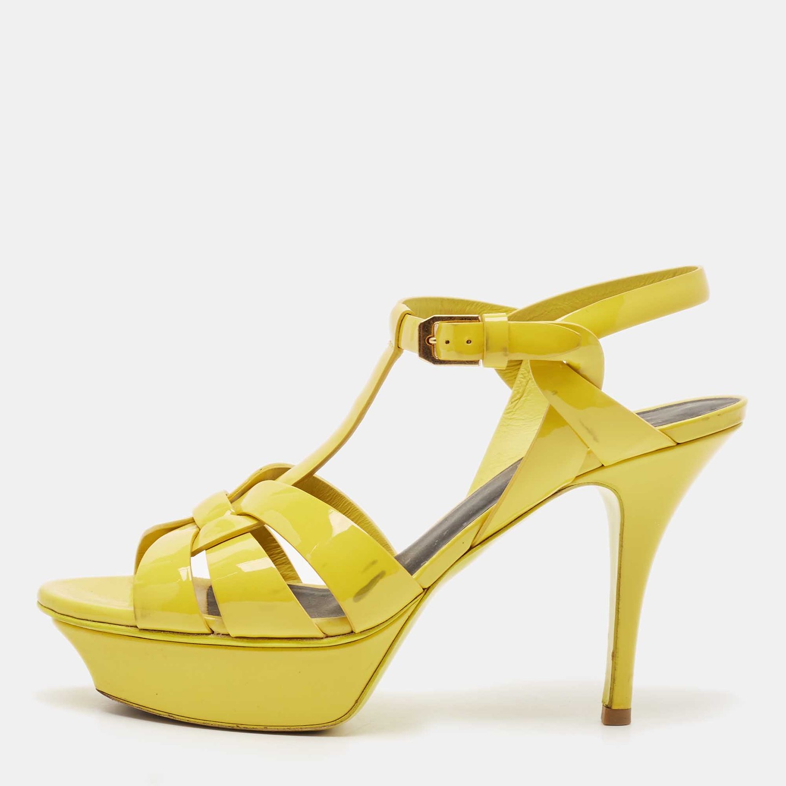 Sandali con plateau omaggio Saint Laurent gialli in vernice misura 37