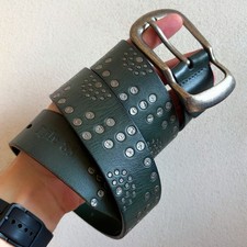 Unisex Vintage Genuine Leather Studded Belt Distressed Metal Rivets Punk Grunge