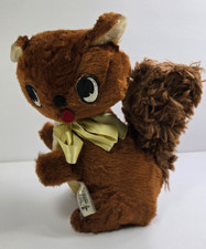 1960s Vintage 10" Squirrel Plush Toy Felt Eyes Fluffy Tail Tags Ribbon Sm Stain