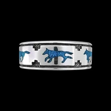 Sterling Silver Turquoise Inlay Wolf Band Ring