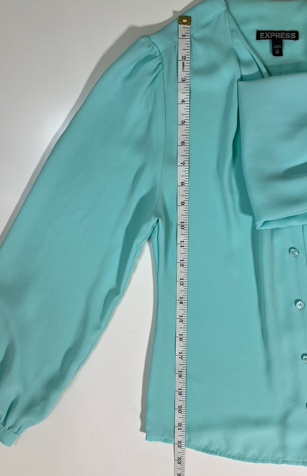 EXPRESS Turquoise Mint Green Button Down Balloon … - image 5