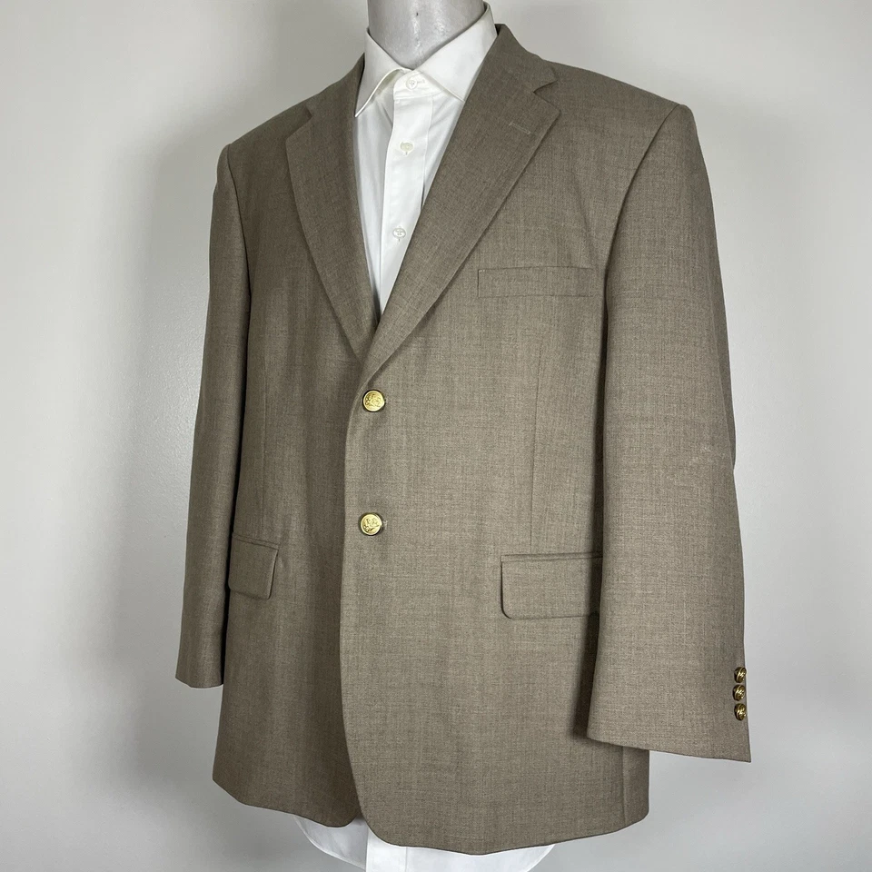 Chaqueta Blazer Stafford Para Hombre 44S Beige Texturizado Poliéster Latón Metal Botones Foto 3 de 4