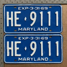 1968 Maryland license plate pair HE-9111 YOM DMV for your PORSCHE 911 19233