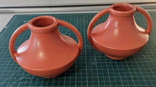 TWO RARE VINTAGE - HAEGER LARRY LASLO - ART DECO Orange/CLAY Vases Make an Offer