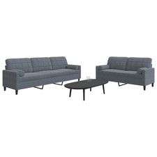 2-tlg. Sofagarnitur mit Kissen Hellgrau Stoff Wohnzimmersofa Set Sessel vidaXL