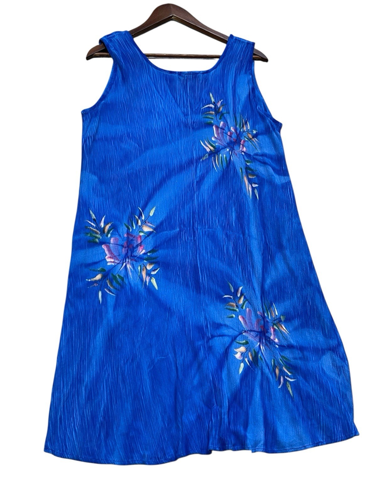 Tropical Batik Blue Dress Floral Sleeveless Vacation Sundress Sun Rayon One Size