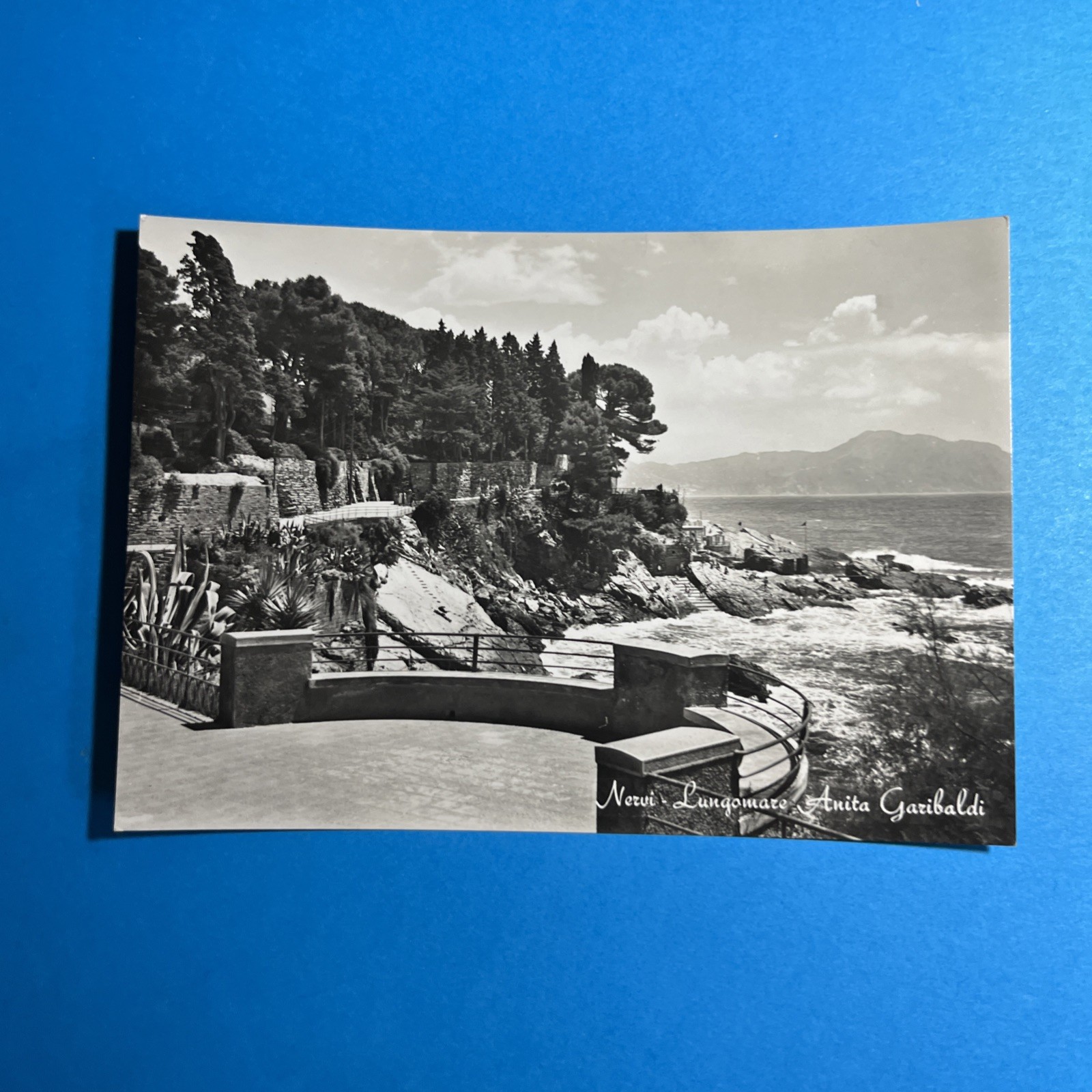 NERVI LUNGOMARE ANITA GARIBALDI VIAGGIATA  - CARTOLINA BIANCO E NERO