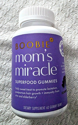Boobie Mom's Miracle Vegan Lactation Supplement Gummies Elderberry 60ct Exp 2027
