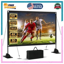 120 Inch Projector Screen with Stand Portable Indoor Outdoor 16:9 4K HD Carry...