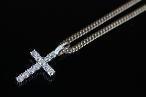 ESTATE: 925 Sterling Silver Cuban Miami Chain Cross Pendant 3ct Lab Sim Diamonds