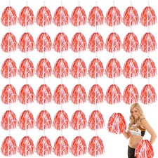 48 Pcs Cheerleading Pom Poms Metallic Foil Cheer Supplies Plastic Pompoms wit...