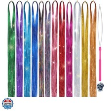 Hair Tinsel Kit Strands With Tool 47 Inch 12 Colors 2100 Strands Fairy Hair T...
