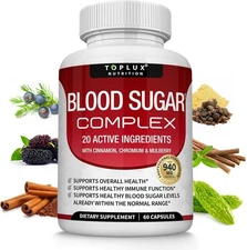 BLOOD SUGAR BLEND SUPPORT Alpha Lipoic Acid & Cinnamon 20 Herbs Complex-60CAPS