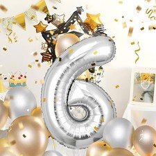 Number Balloons 6,Sliver Balloons 6 for Birhtday Party Decoration,40 Inch Giant