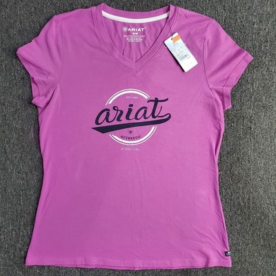 Ariat T Shirt Womens Medium Mauve Pink Authentic International Logo V Neck New