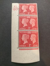 GB KGVI 1940 1d Scarlet. SG480. Control G40 Cylinder No. 1 dot. Mint strip of 3
