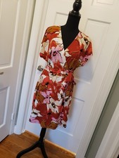 Nine West Faux Wrap Knit Dress Size Large, Colorful, Stretch, Belted