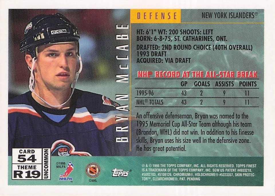 1995-96 Finest #54 Bryan McCabe - Image 2 of 2