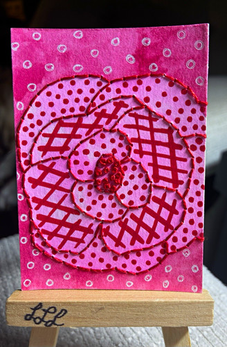 ACEO Original “A Single Rose” Embroidered Watercolor Signed 2026