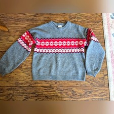 Hanna Andersson Gray and Red Fair Isle Sweater