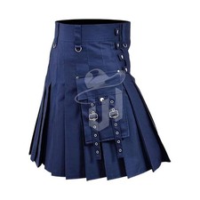 Men  s Navy Blue Cotton Utility Kilt with Cargo Pockets   Sizes 28" to 60"