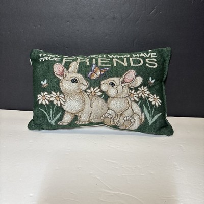 Guestcottag Tapestry Throw Pillow  They Are Rich Who Have True Friends   Bunnies