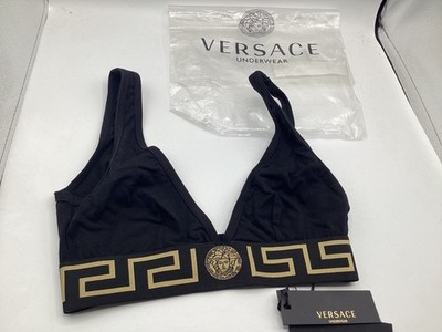 VERSACE GRECA BORDER TRIANGLE BRALETTE BRAND NEW SIZE 32 (1) 32GB XS BLACK GOLD