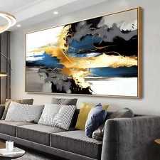 Wall Art Abstract Wall Art Prints Canvas Painting Black Yellow Blue Modern La...