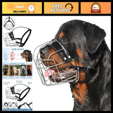 XL Heavy Duty Metal Dog Muzzle for Large Breeds - Basket Style for Barking  Bit