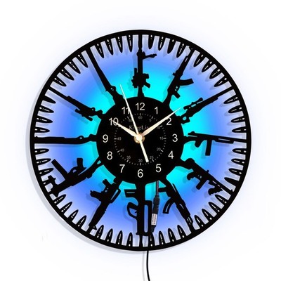 Vinyl Record Wall Clock, 12 Inch 7-Color Night Lamp Firearms Theme Decoration...