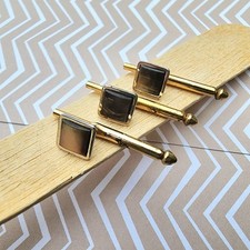 Swank Shirt Studs 1960s Mother Of Pearl Gray Abalone Gold Silver Tuxedo Vtg 3pc