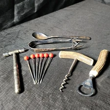 Vtg Viners Sheffield 11 Pc Bar Set Silver Plated Cocktail Stag Handle Corkscrew