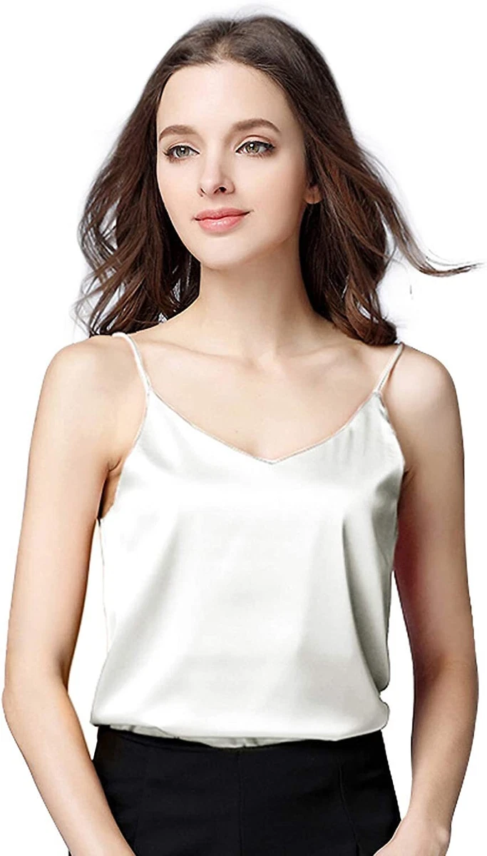 Miqieer Basic Women s Silk Tank Top Ladies V Neck Camisole Silky Loose Sleeveles