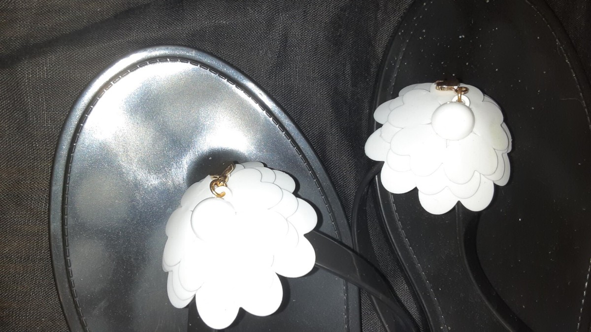 Kate Spade Women's Black Flip Flop Sandal w/ White Flower