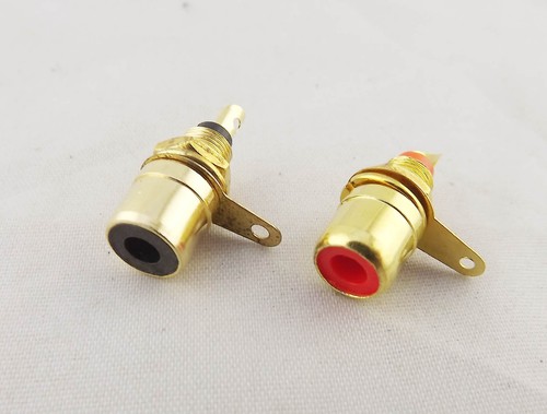 2pcs Gold RCA Phono Female Chassis Panel Mount Socket Metal Connector Black Red - Picture 2 of 6