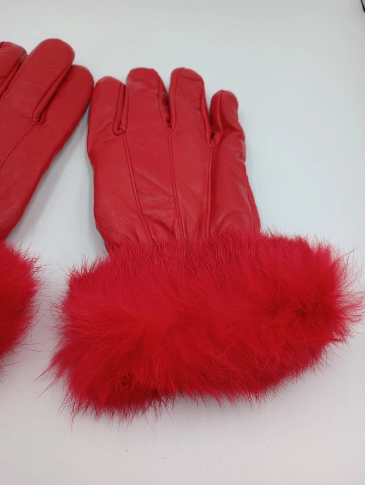 Guantes de cuero súper suaves con ribete de piel sintética rojos Alpine Swiss para mujer talla XL cálidos Foto 3 de 4
