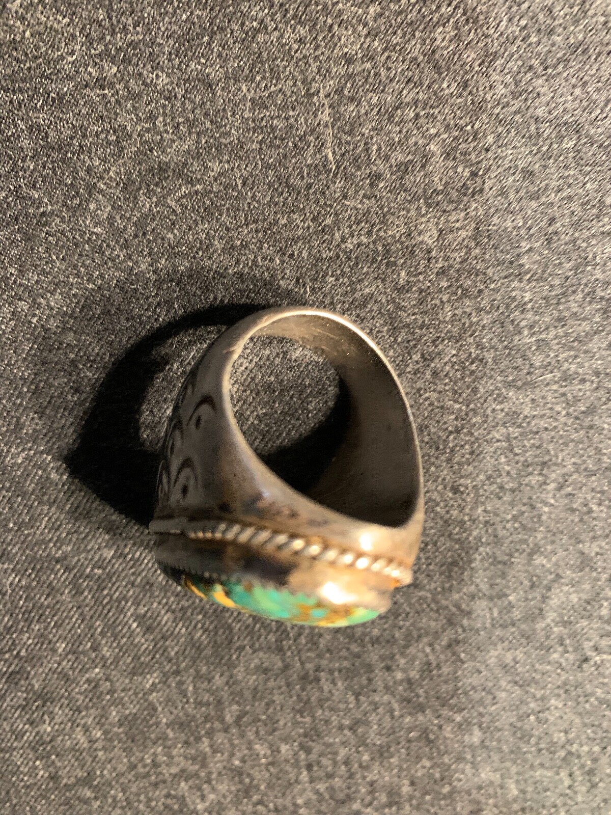 HEAVY VINTAGE NAVAJO STERLING SILVER TURQUOISE RING SIGNED "AD" 53.9 ...