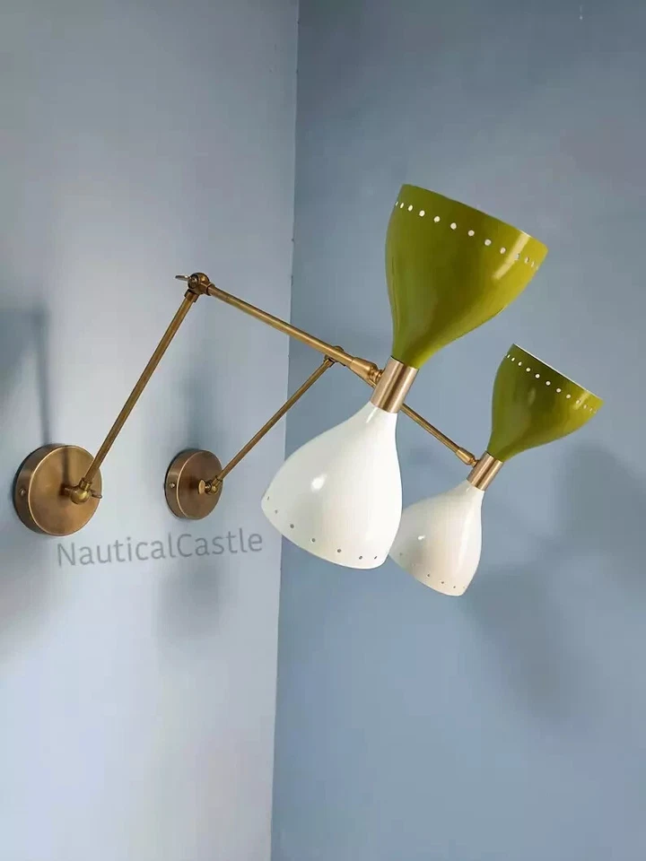 Par de Arandela de Parede Branca e Verde Oliva, Arandela de Parede Italiana Meio Século - Imagem 3 de 3