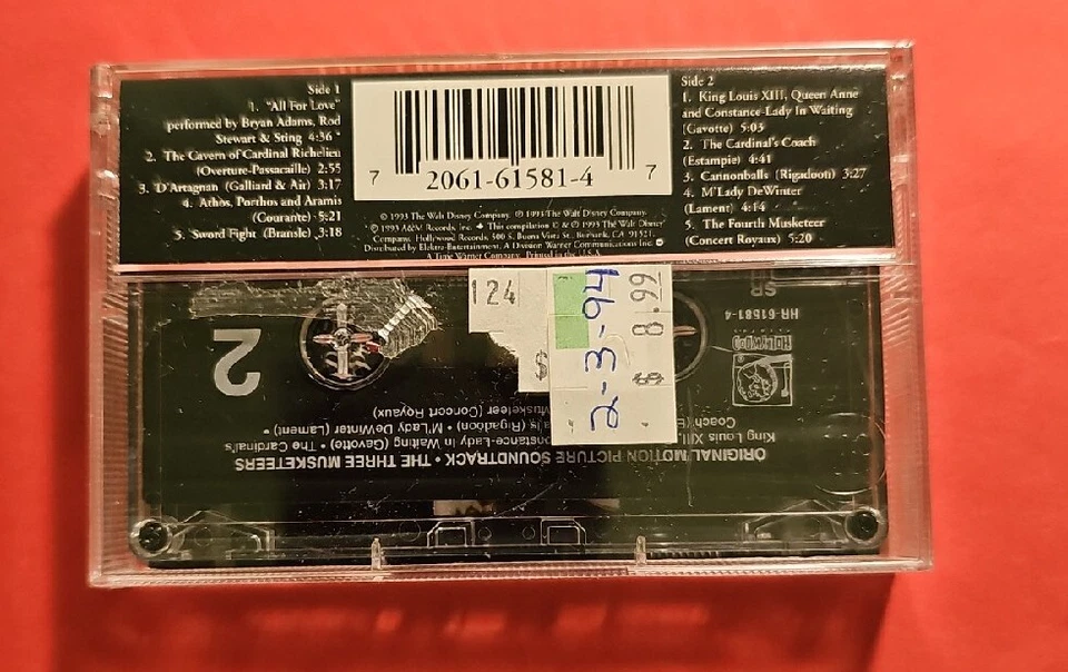 The Three Musketeers Soundtrack Cassette SEALED w/ Hype Bryan Adams Sting - Image 3 of 4