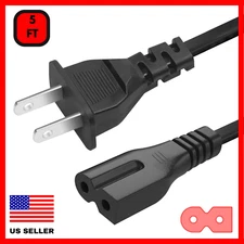 2 Prong Power Cord Polarized 5Ft Cable For Vizio Tv D/E/M Series, Sewing Machine