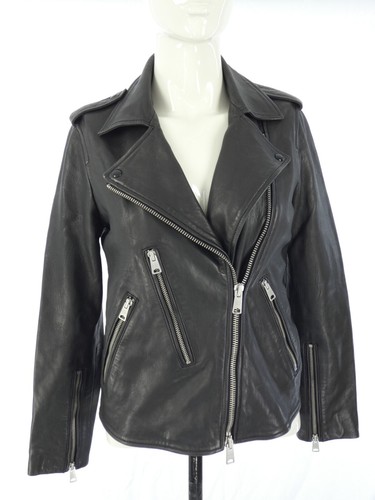 All Saints Leather Jacket Biker ELVA Black Asymmetric Zip Zipped Pockets UK 8 - Picture 7 of 16