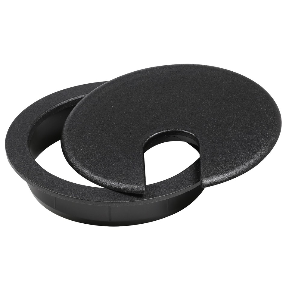 Rok 3 Inch (76mm) Round Black Desk Grommet - Cable Port Hole Cover For Computer Tables, Neat Wire Management